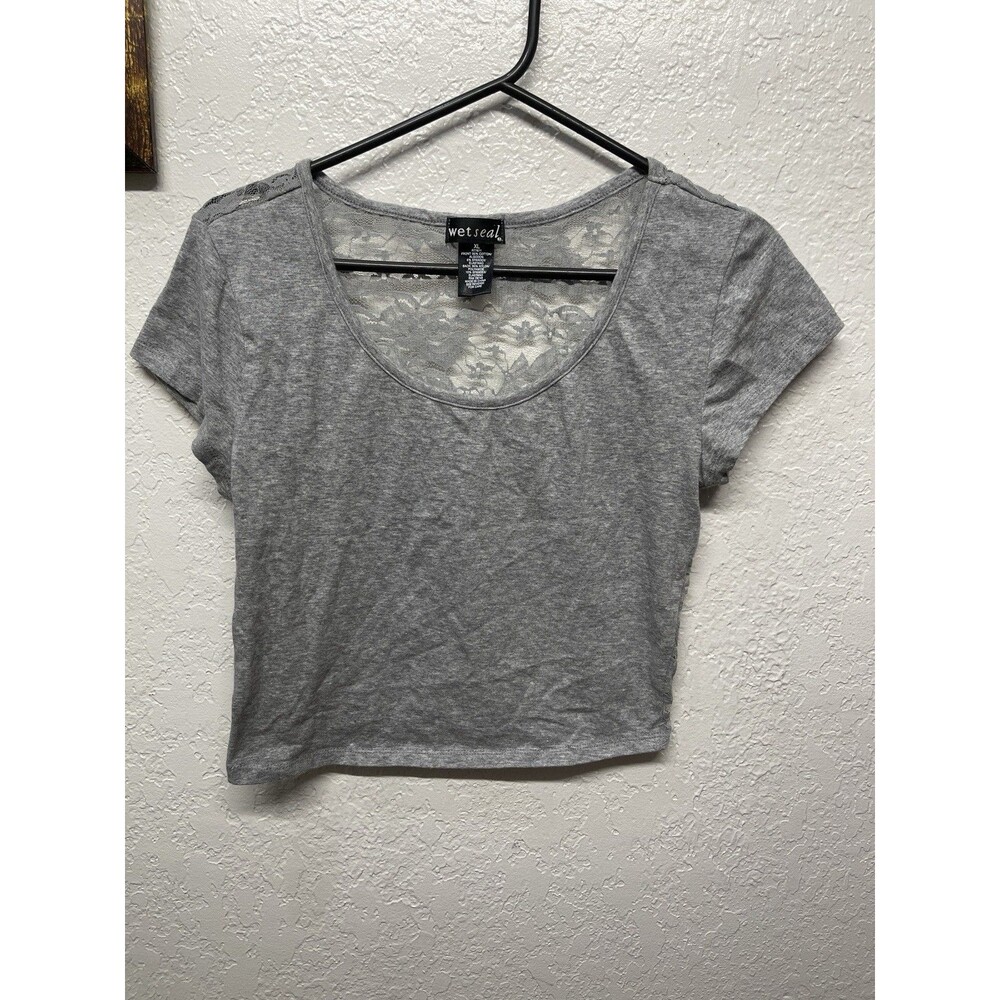 VTG Wet Seal T-Shirt Lace Back Size XL Heather Grey Cropped Baby Tee Y2K, Used